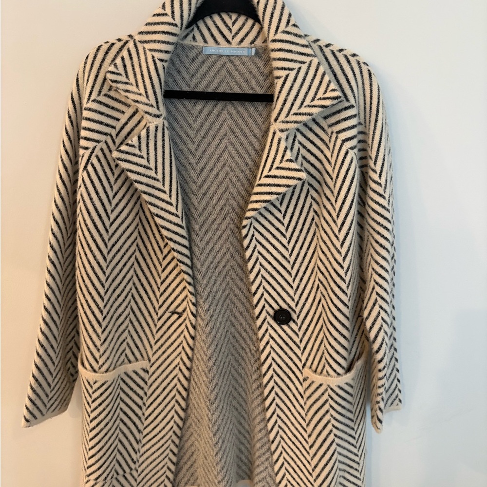Anthropologie Black and Cream Pea Coat